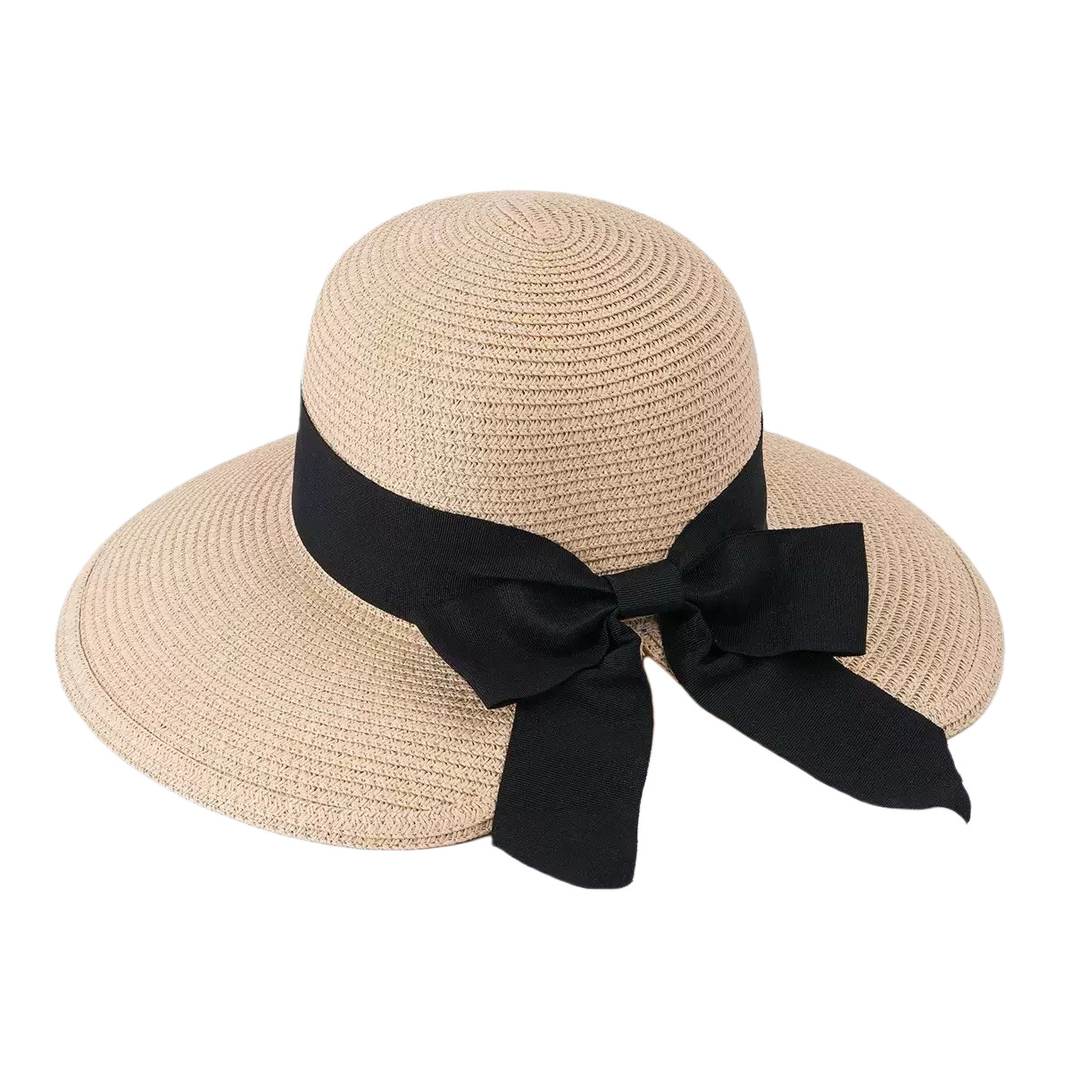 SGC-WB25001 Women's Wide Brim Straw Hat with Black Bow Knot 